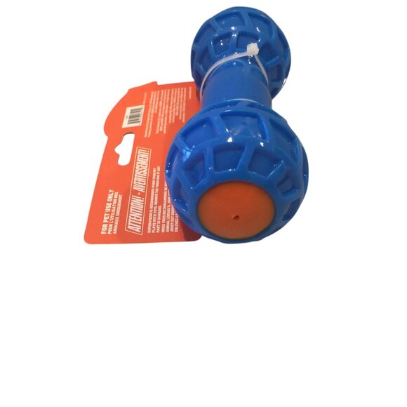 NERF DOG Blue Orange Squeak 6 1/2" Barbell Dog Toy - Picture 3 of 4